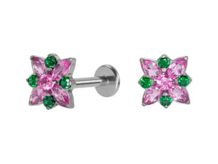 LABRET TITÂNIO R/I ROSA DOS VENTOS C/ ZIRCÔNIA – PINK/VERDE