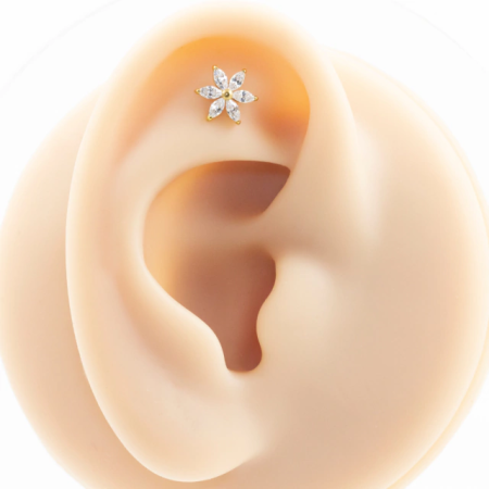 LABRET TITÂNIO R/I FLOR CRAVEJADA C/ ZIRCÔNIA – PVD GOLD