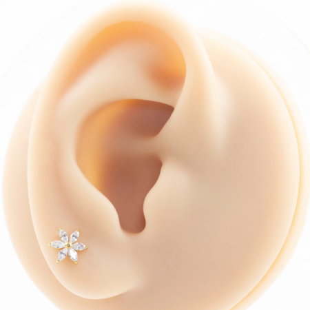LABRET TITÂNIO R/I FLOR CRAVEJADA C/ ZIRCÔNIA – PVD GOLD