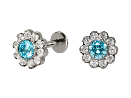 LABRET TITÂNIO R/I FLOR C/ ZIRCÔNIA MOD3 – CRISTAL/ AZUL