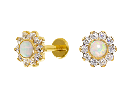 LABRET TITÂNIO R/I FLOR OPALA/ ZIRCÔNIA – PVD GOLD