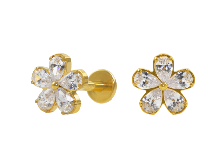 LABRET TITÂNIO R/I FLOR C/ ZIRCÔNIA MOD6 – PVD GOLD
