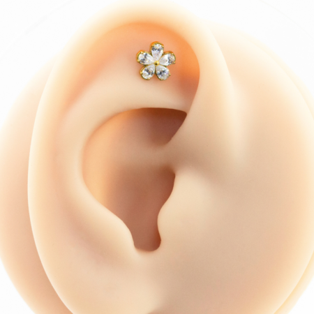 LABRET TITÂNIO R/I FLOR C/ ZIRCÔNIA MOD6 – PVD GOLD