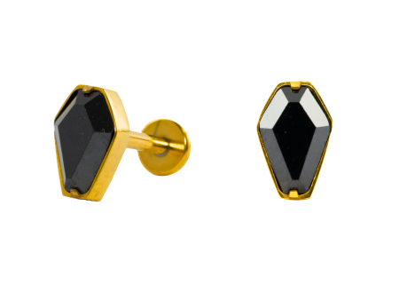 LABRET TITÂNIO PVD GOLD R/I CAIXÃO BLACK