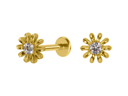 LABRET TITÂNIO R/I FLOR C/ ZIRCÔNIA – PVD GOLD
