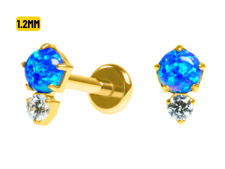 LABRET TITÂNIO PVD GOLD R/I 2 PEDRAS OPALA/ ZIRCÔNIA – AZUL