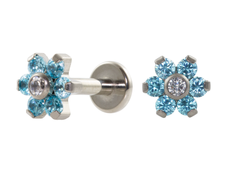 LABRET TITÂNIO R/I FLOR C/ ZIRCÔNIA – AZUL (1.6MM)