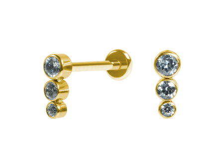 LABRET AÇO R/I MINI CLUSTER 3 PEDRAS – PVD GOLD