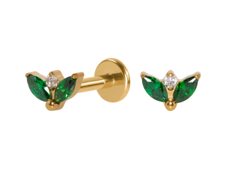LABRET TITÂNIO PVD R/I 2 PÉTALAS – VERDE