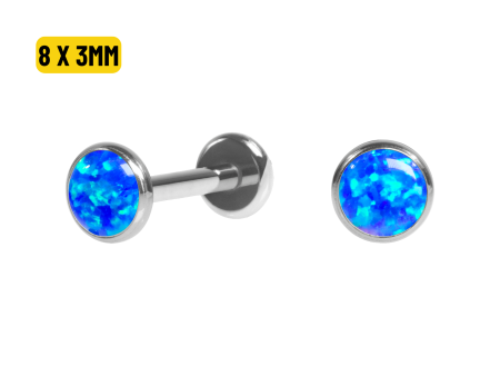 LABRET TITÂNIO R/I FLAT C/ OPALA AZUL ESCURO – 8 X 3MM