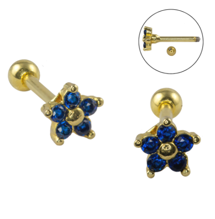 MICRO RETO FLOR AZUL MARINHO – BANHADO A OURO