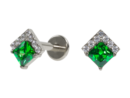 LABRET TITÂNIO R/I QUADRADO C/ ZIRCÔNIA – VERDE