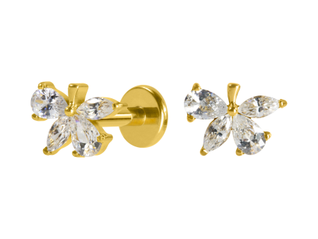 LABRET TITÂNIO PUSH PIN FOLHA C/ ZIRCÔNIA – PVD GOLD