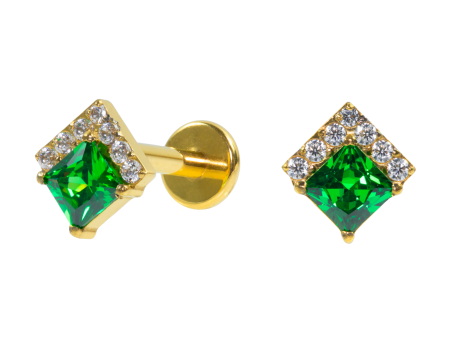 LABRET TITÂNIO PVD GOLD R/I QUADRADO C/ ZIRCÔNIA – VERDE