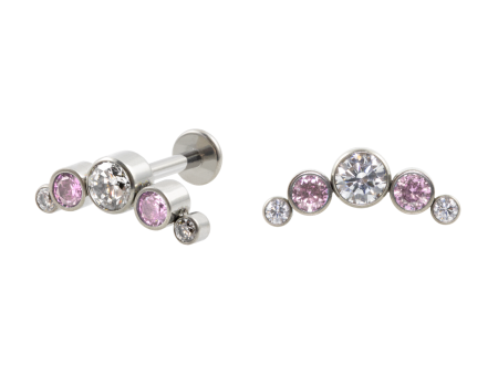 LABRET TITÂNIO R/I CLUSTER 5 PEDRAS – CRISTAL / ROSA