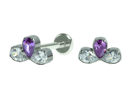 LABRET TITÂNIO R/I CLUSTER 3 PEDRAS MOD3 – LILÁS