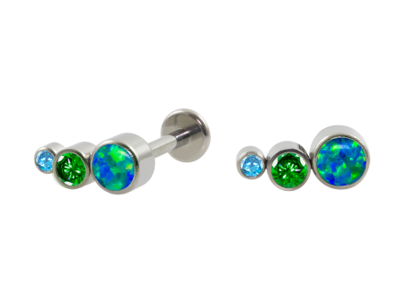 LABRET TITÂNIO R/I 3 PEDRAS MULTICOLOR – VERDE