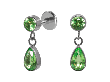 LABRET TITÂNIO R/I C/ PINGENTE ZIRCÔNIA VERDE – 1.2 X 6MM