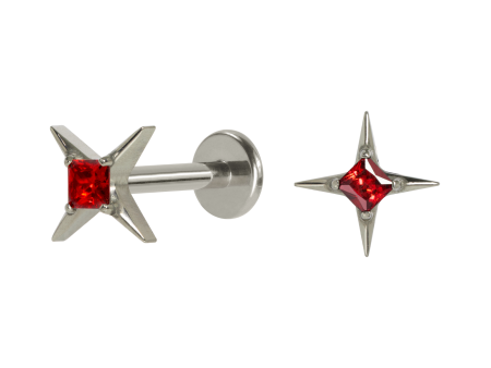 LABRET TITÂNIO R/I ESTRELA C/ ZIRCÔNIA – VERMELHO