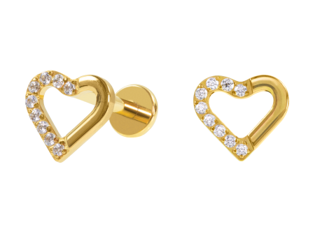 LABRET TITÂNIO PVD GOLD R/I CORAÇÃO LATERAL CRAVEJADA