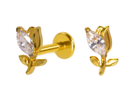 LABRET TITÂNIO R/I ROSA C/ ZIRCÔNIA – PVD GOLD