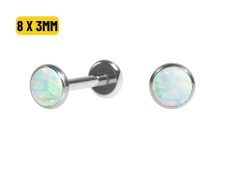 LABRET TITÂNIO R/I FLAT C/ OPALA BOREAL – 8 X 3MM