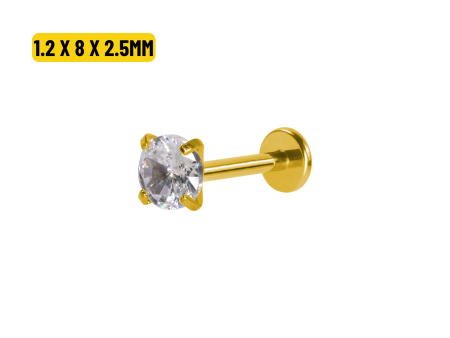 LABRET AÇO PVD GOLD R/I C/ ZIRCÔNIA – 1.2 X 8 X 2.5MM