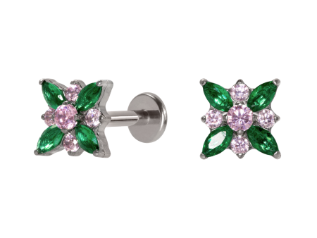 LABRET TITÂNIO R/I ROSA DOS VENTOS C/ ZIRCÔNIA – VERDE/ROSA