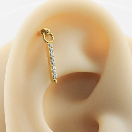 LABRET TITANIO R/I PINGENTE BARRA C/ PEDRA PEQUENA – PVD GOLD