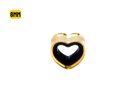 ALARGADOR PLUG CORAÇÃO AÇO PVD GOLD / F: BLACK – 8MM