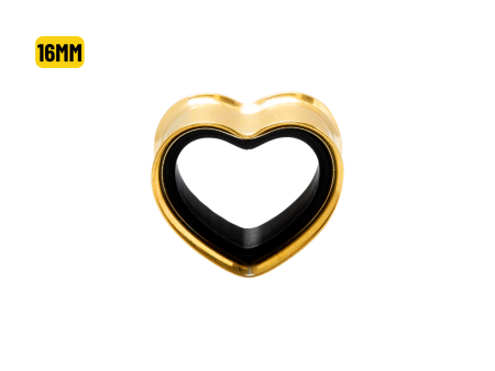 ALARGADOR PLUG CORAÇÃO AÇO PVD GOLD / F: BLACK – 16MM