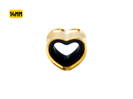 ALARGADOR PLUG CORAÇÃO AÇO PVD GOLD / F: BLACK – 14MM