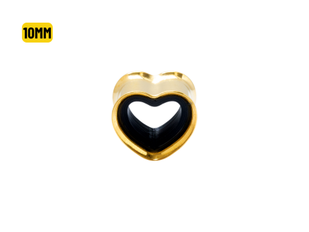 ALARGADOR PLUG CORAÇÃO AÇO PVD GOLD / F: BLACK – 10MM