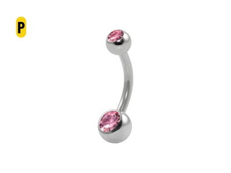 BANANA BELL AÇO C/ STRASS 2 PEDRAS ROSA CLARO – P
